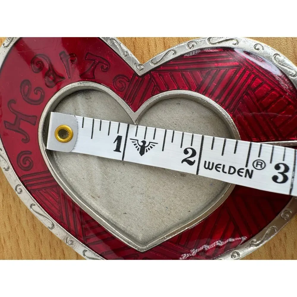 VTG heart shaped photo frame cupid arrow enamel red silver tone desktop love